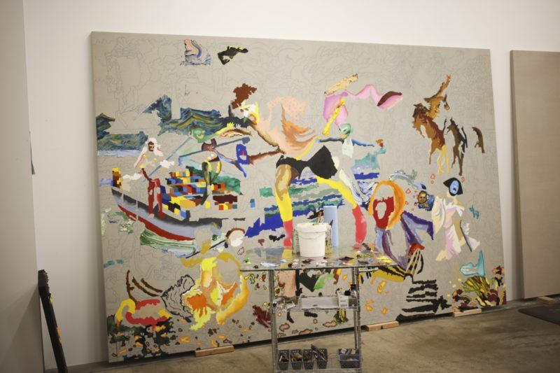 One of Cindy Phenix's paintings in progress, made with oil paint on linen.