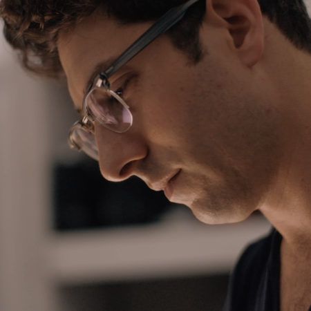 Close-up, side profile of Daniel Gordon.